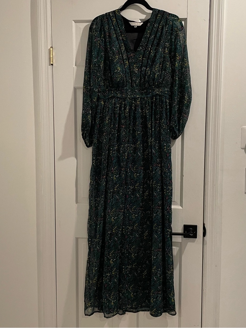 Ranna Gill Teal Floral V‑Neck Maxi Dress
